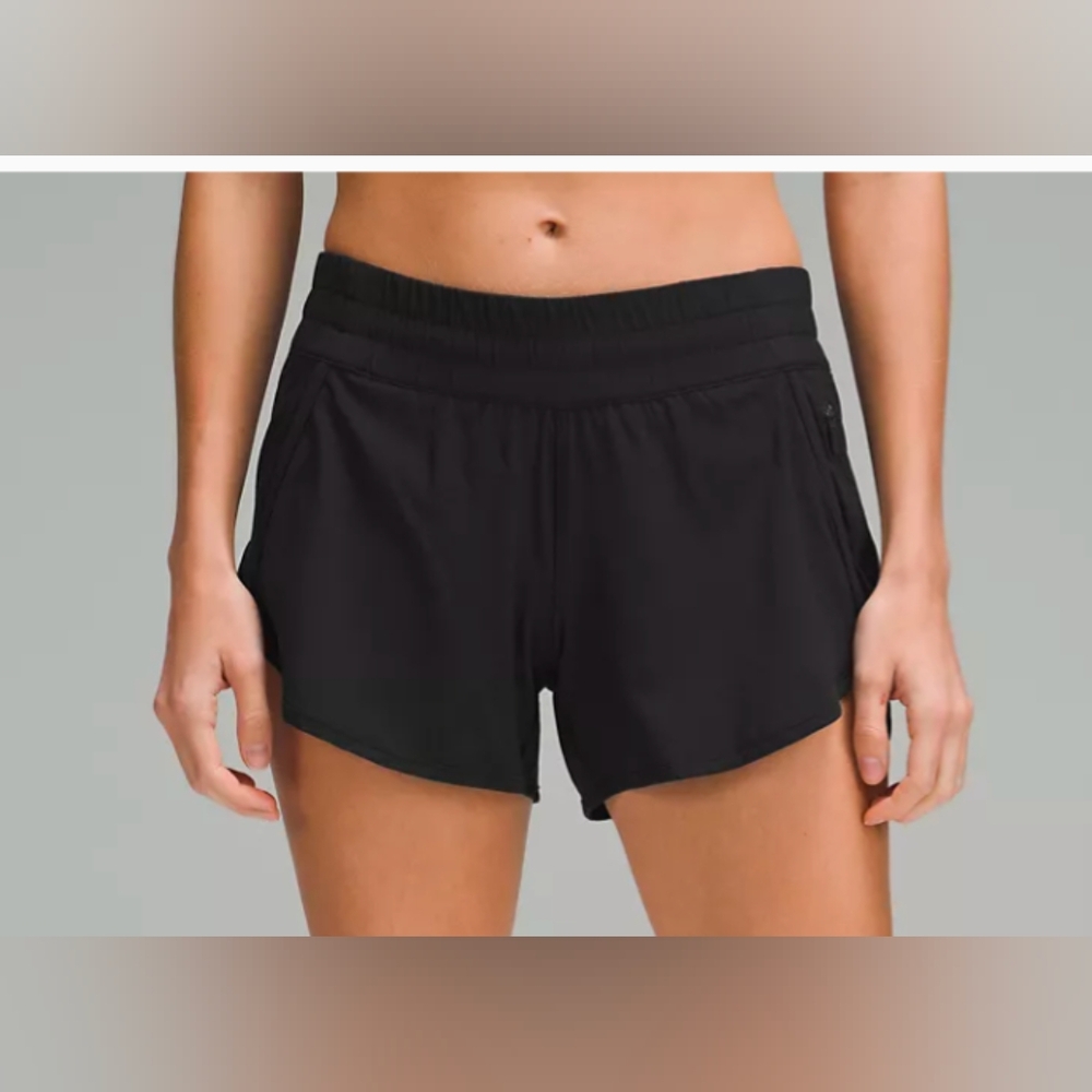 Lululemon Women's Black Tracker Low Rise Lined 4" Shorts